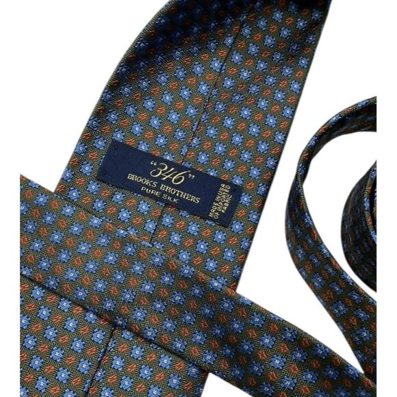 BROOKS BROTHERS Men's 100% Silk Necktie DESIGNER Green Blue Geometric W:3.7" EUC - Picture 2 of 3